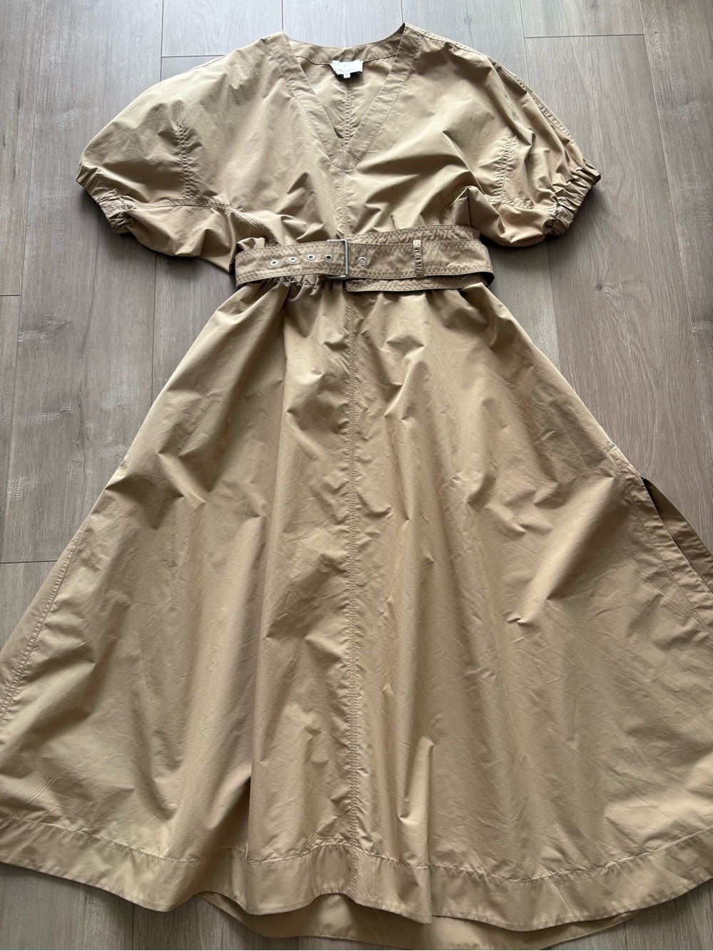 3.1 Phillip Lim Women's Beige Dress with Belted Waist and Puff Sleeves